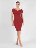Popilush? Built-In Shapewear Off Shoulder Ruched Midi Dress