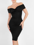 Popilush? Built-In Shapewear Off Shoulder Ruched Midi Dress