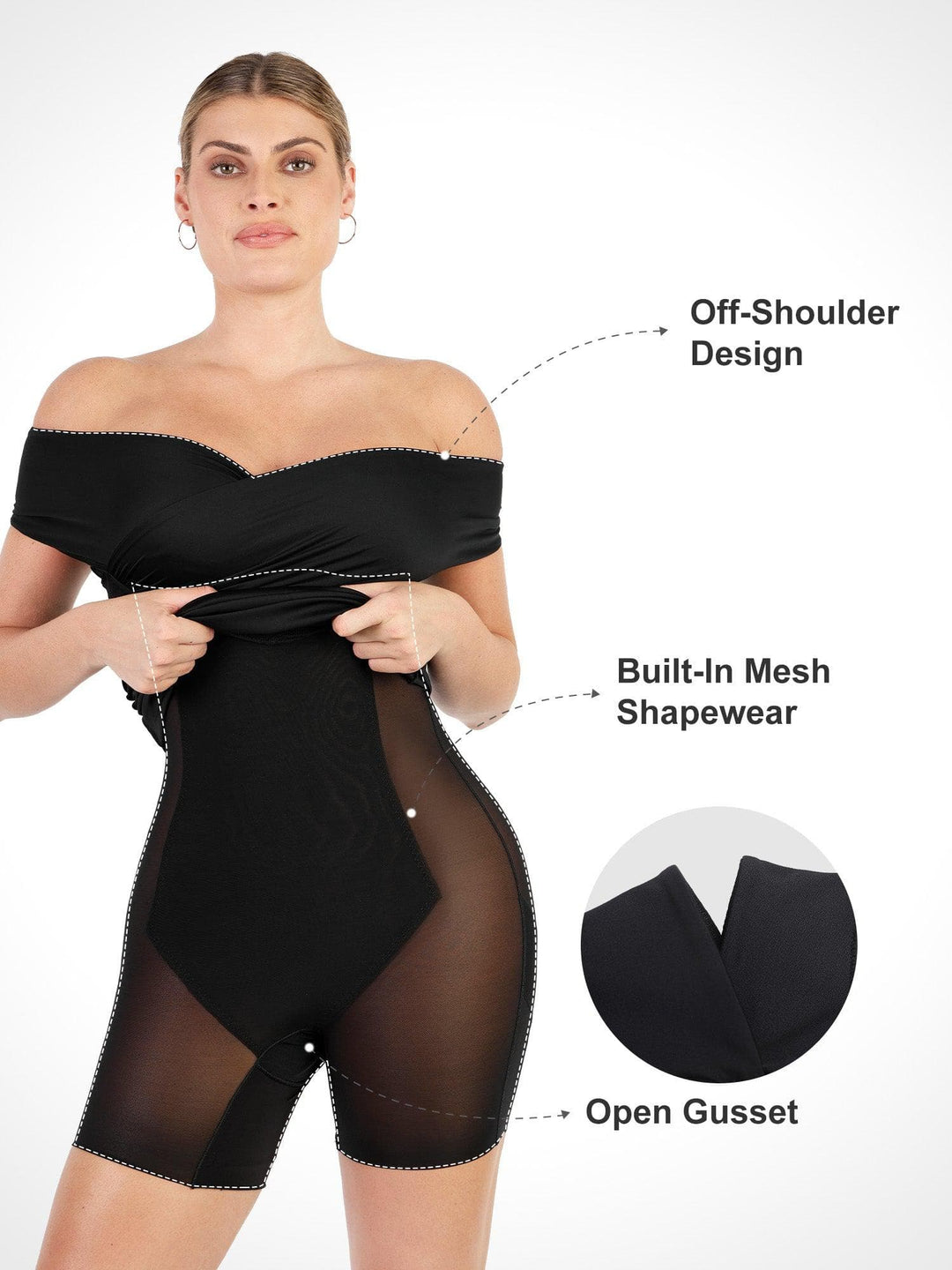 Popilush? Built-In Shapewear Off Shoulder Ruched Midi Dress