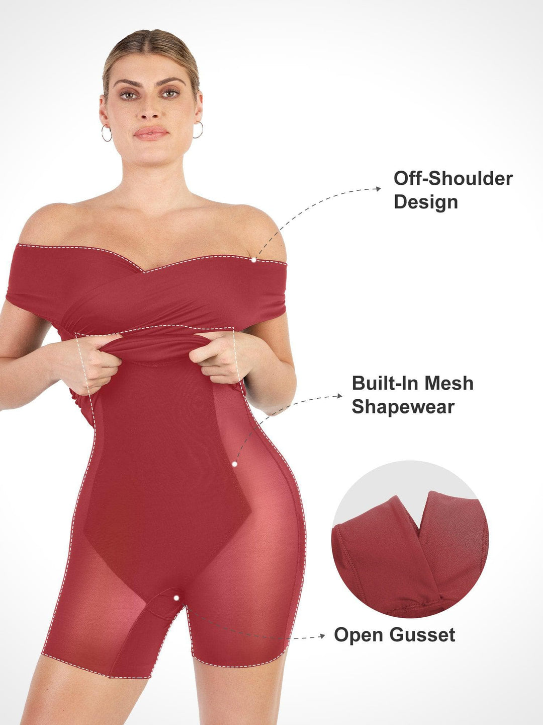 Popilush? Formal Bodycon Party Summer Dress Built-In Shapewear Off Shoulder V-Neck Ruched Midi Dress