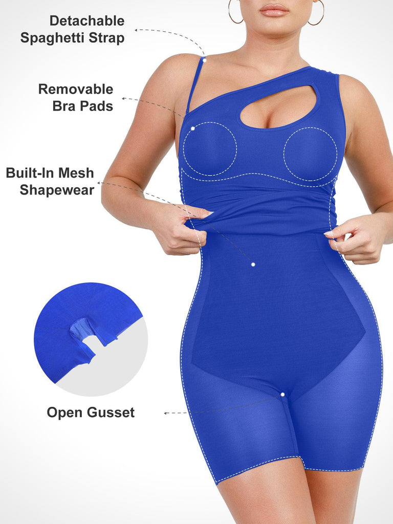 Popilush? Built-In Shapewear One Shoulder Cutout Mini Dress