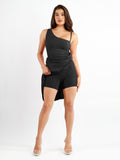 Popilush? Formal Bodycon Party Dress Built-In Shapewear One Shoulder Split Modal Maxi Dress