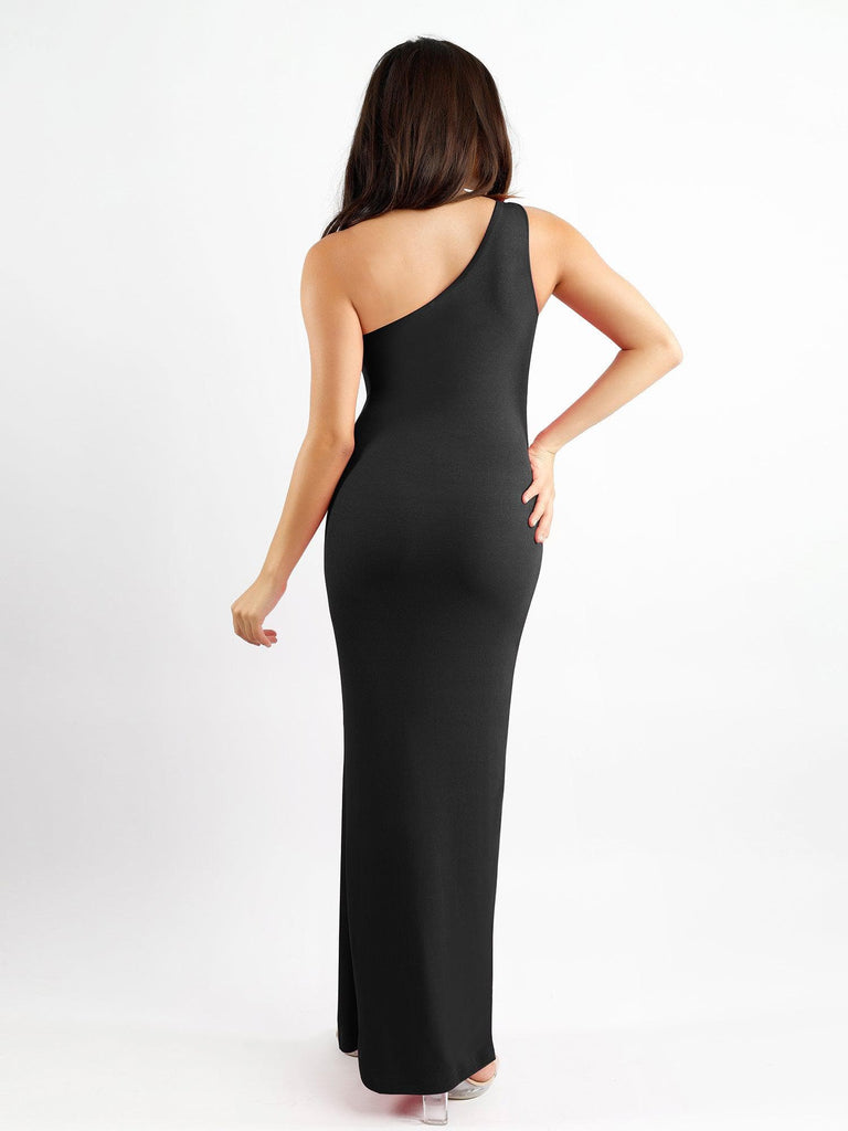 Popilush? Formal Bodycon Party Dress Built-In Shapewear One Shoulder Split Modal Maxi Dress