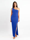 Popilush? Formal Bodycon Party Dress Built-In Shapewear One Shoulder Split Modal Maxi Dress