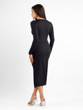 Popilush? Formal Bodycon Party Dress Built-In Shapewear Ruched Long Sleeve Split Midi Dress