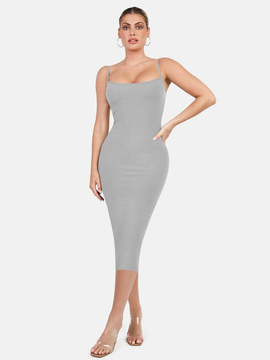 Popilush Shaping Slip Dress Built-In Shapewear Slip Midi Lounge Dress