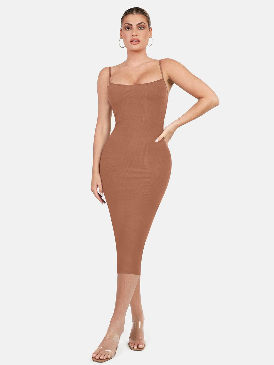 Popilush Shaping Slip Dress Built-In Shapewear Slip Midi Lounge Dress