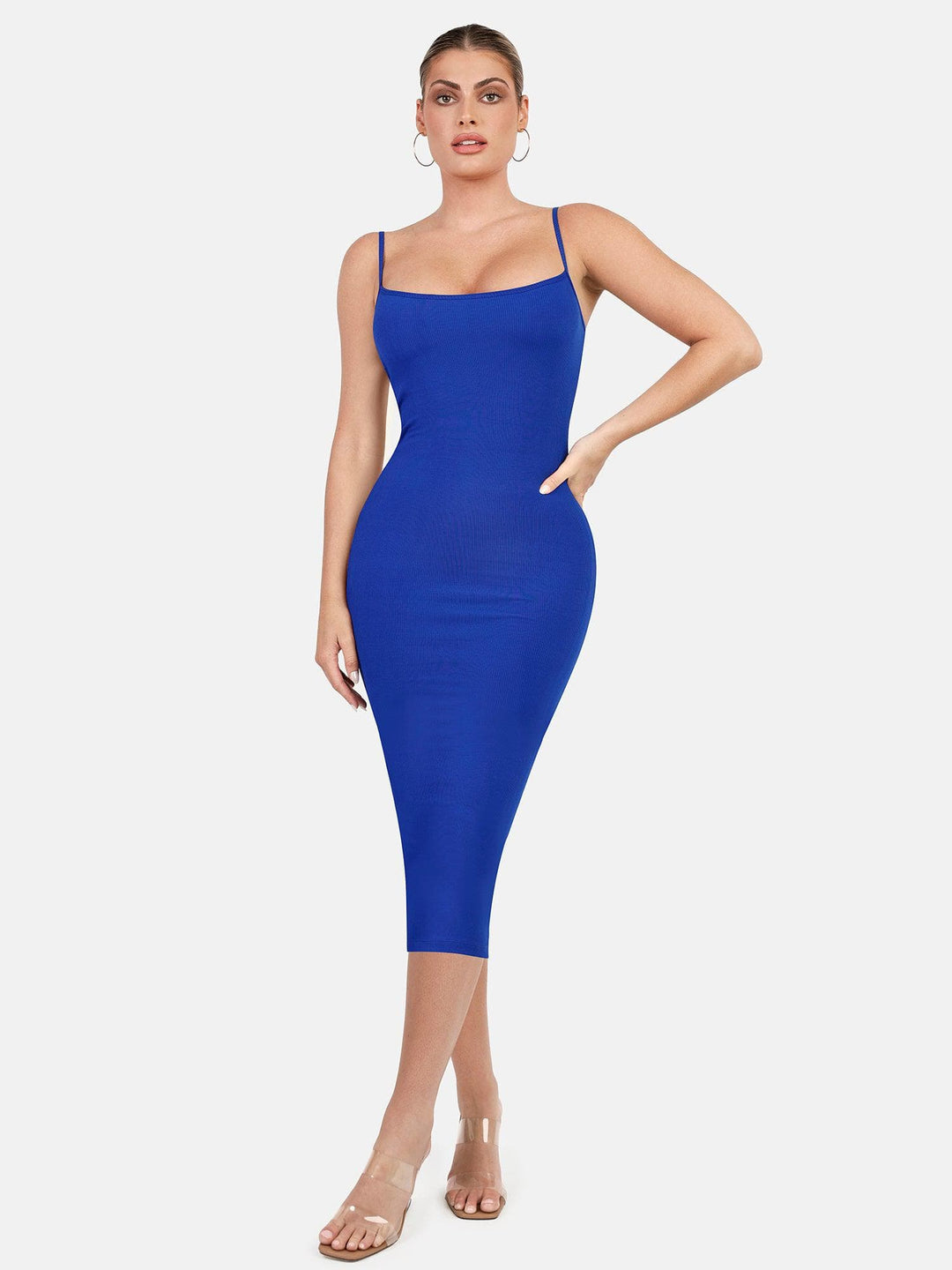 Popilush Shaping Slip Dress Built-In Shapewear Slip Midi Lounge Dress