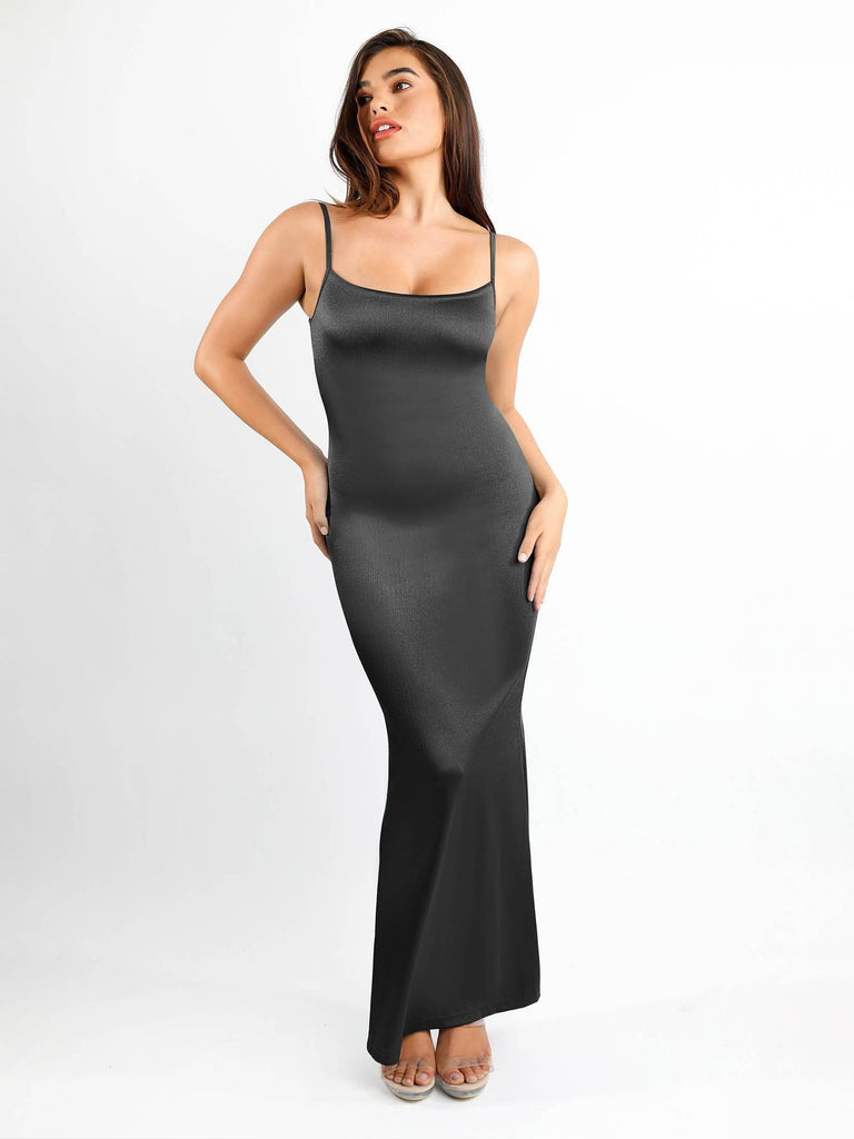 Popilush? Black / S Built-In Shapewear Slip Shine Maxi Dress