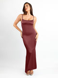 Popilush? Wine / S Built-In Shapewear Slip Shine Maxi Dress