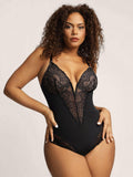 Popilush Tops Body Shaper Jumpsuit Black / S Deep-V Neck Lace Thong Bodysuit