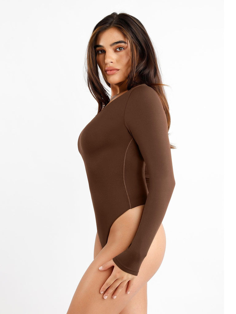 Popilush? Seamless Scoop-Neck Long-Sleeve Bodysuit