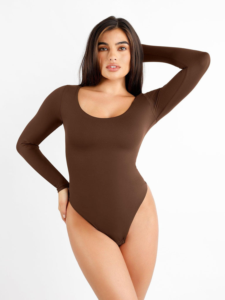 Popilush? Seamless Scoop-Neck Long-Sleeve Bodysuit