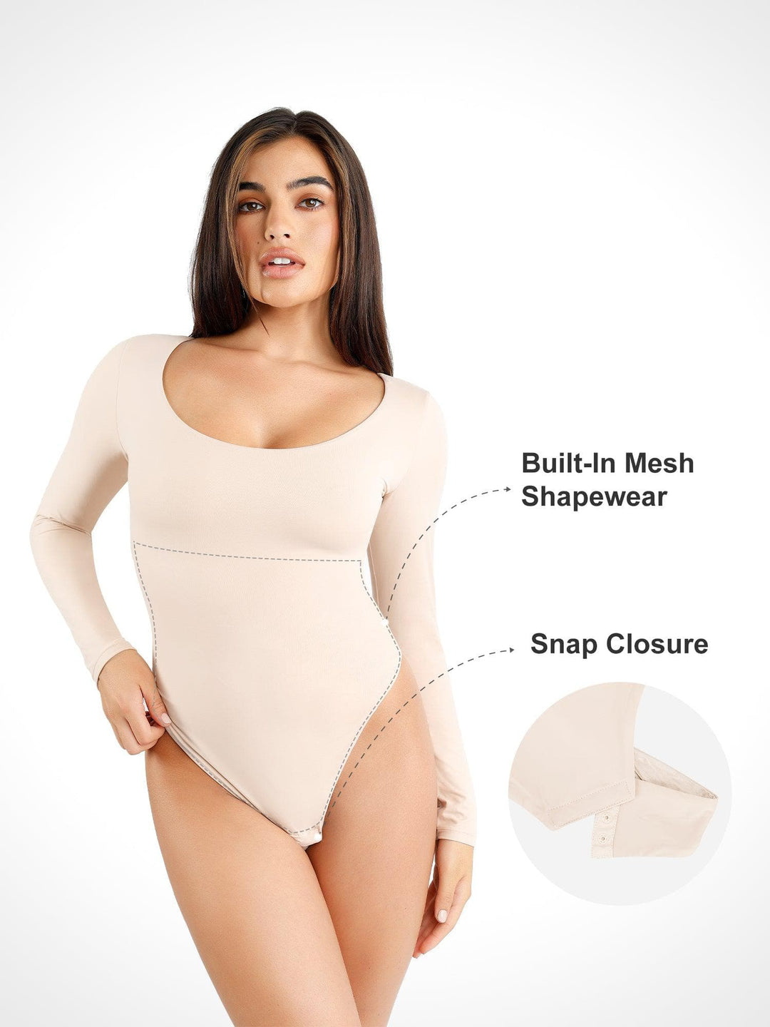 Popilush? Seamless Scoop-Neck Long-Sleeve Bodysuit