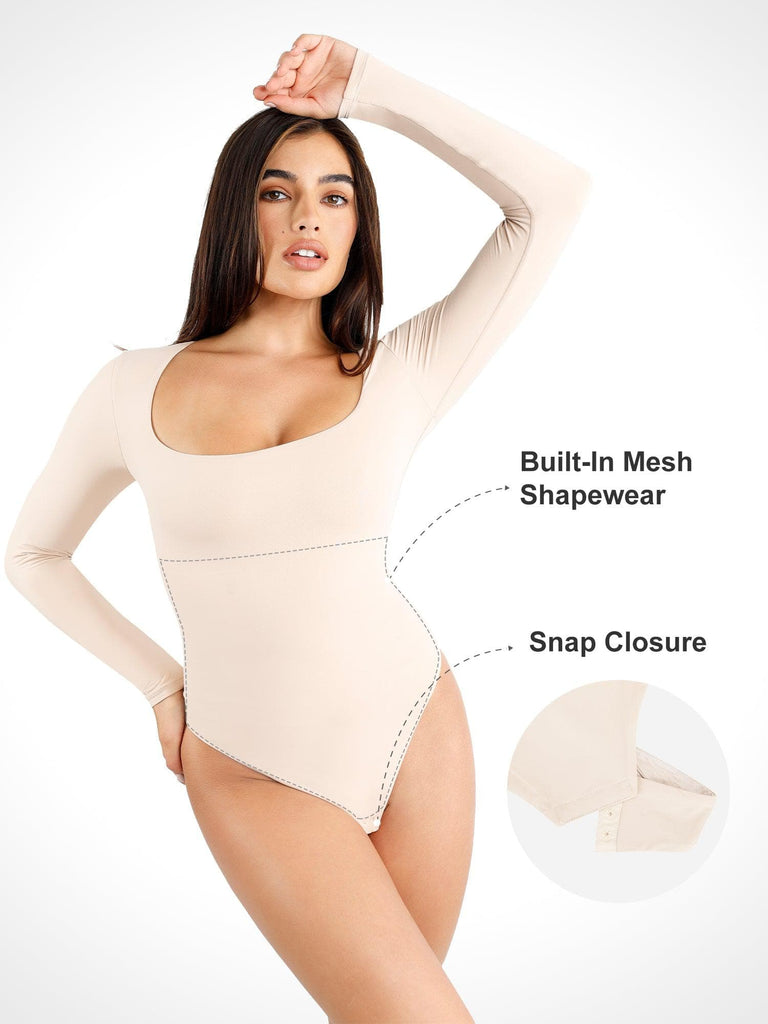 Popilush? Seamless Square-Neck Long-Sleeve Bodysuit