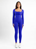 Popilush? Yoga Activewear Jumpsuit Winter Seamless Thumb Hole Square Neck Long Sleeve Jumpsuit