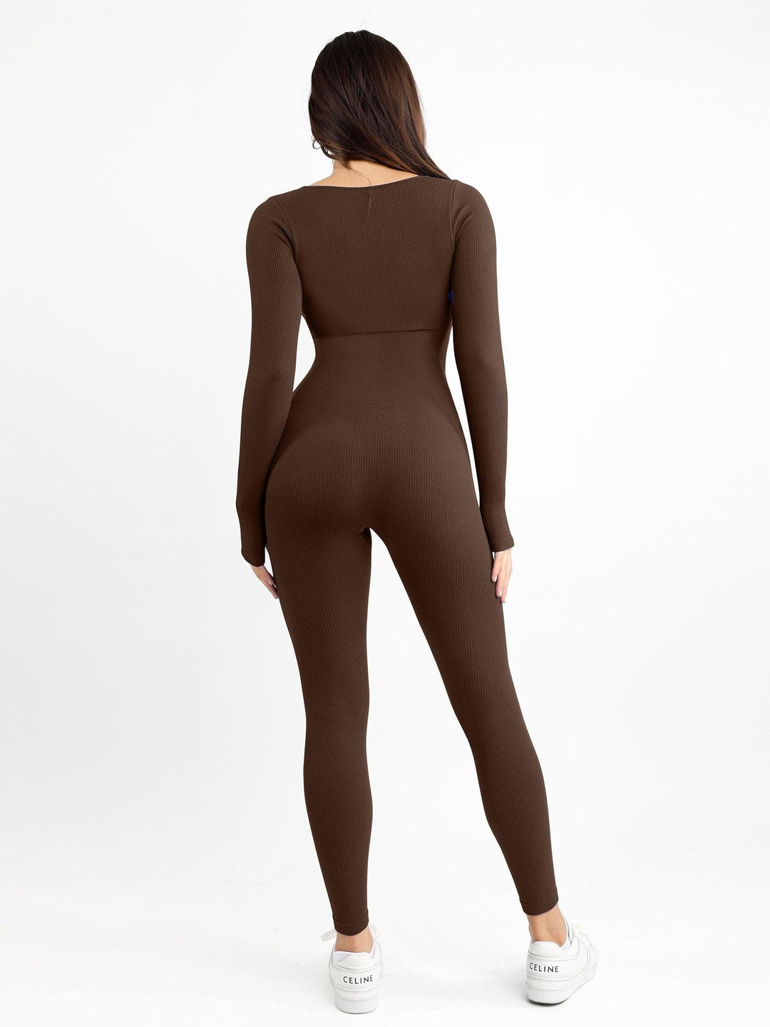 Popilush? Seamless Thumbhole Square Neck Long Sleeve Jumpsuit