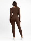 Popilush? Seamless Thumbhole Square Neck Long Sleeve Jumpsuit