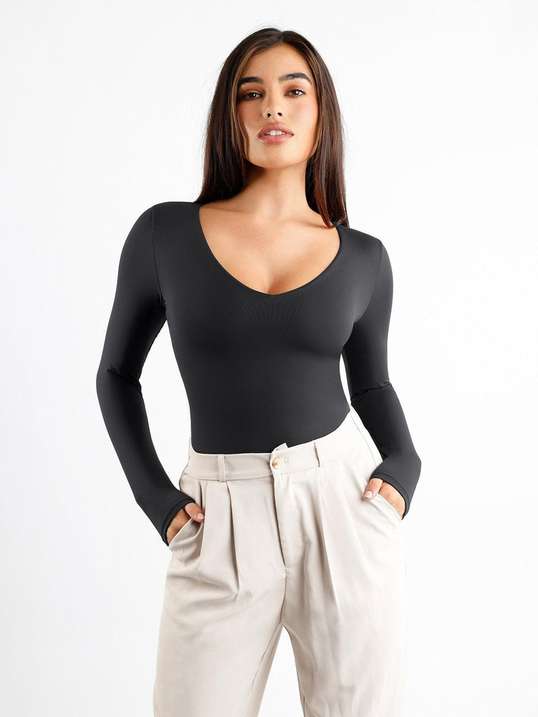 Popilush? Seamless V-Neck Long-Sleeve Bodysuit