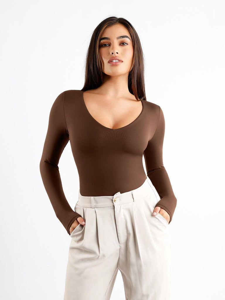 Popilush? Seamless V-Neck Long-Sleeve Bodysuit