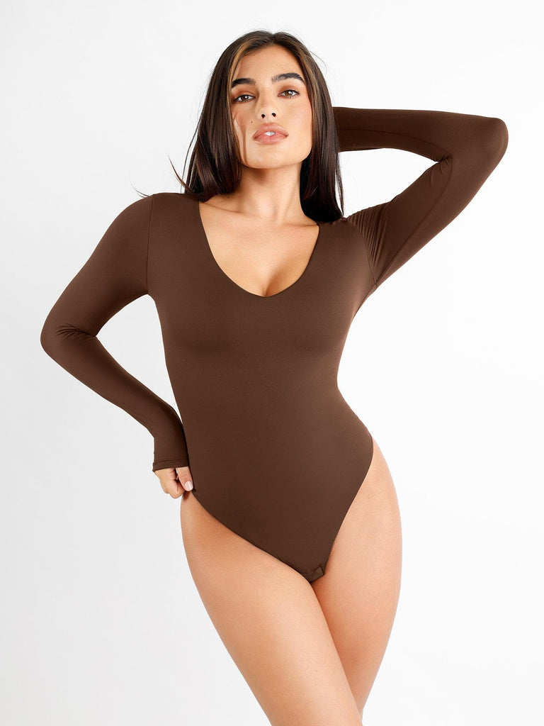 Popilush? Seamless V-Neck Long-Sleeve Bodysuit