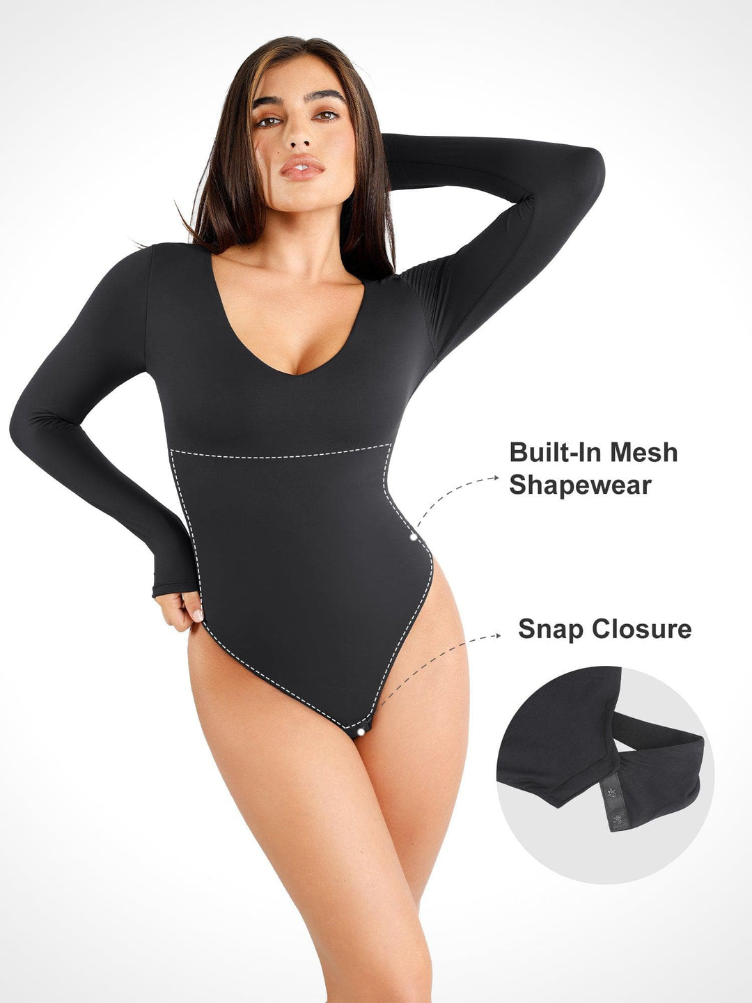 Popilush? Seamless V-Neck Long-Sleeve Bodysuit