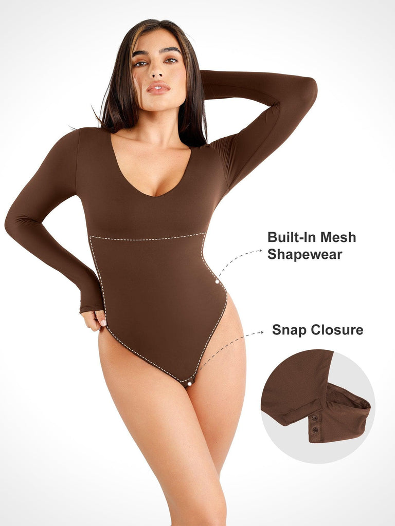 Popilush? Seamless V-Neck Long-Sleeve Bodysuit