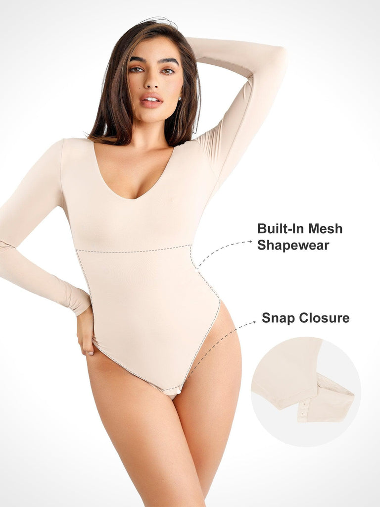 Popilush? Seamless V-Neck Long-Sleeve Bodysuit