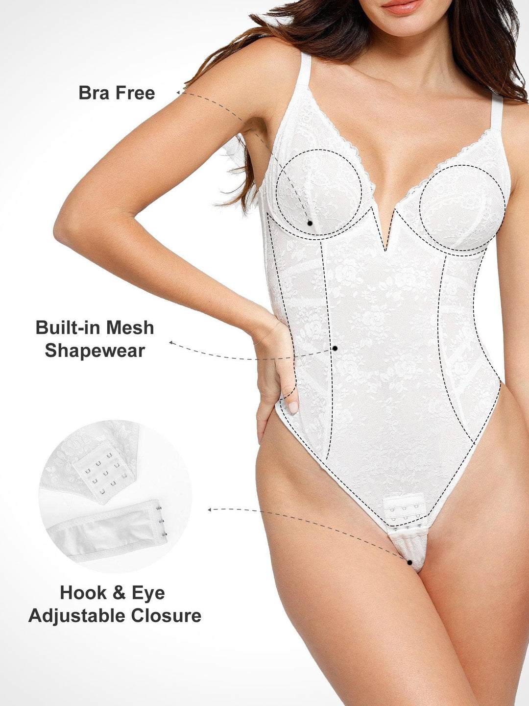 Popilush? Sexy Deep V-Neck Lace Thong Bodysuit