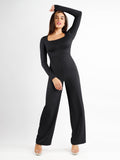 Popilush? Square Neck Wide-Leg Long Sleeve Shapewear Jumpsuit