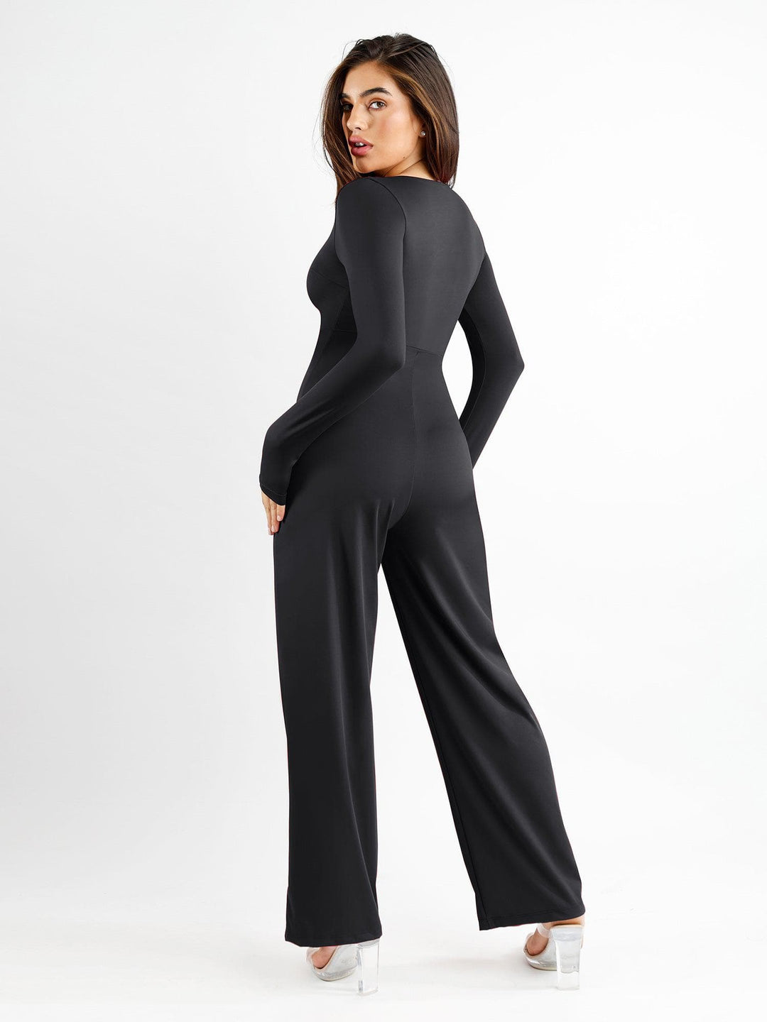 Popilush? Square Neck Wide-Leg Long Sleeve Shapewear Jumpsuit