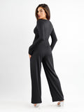 Popilush? Square Neck Wide-Leg Long Sleeve Shapewear Jumpsuit