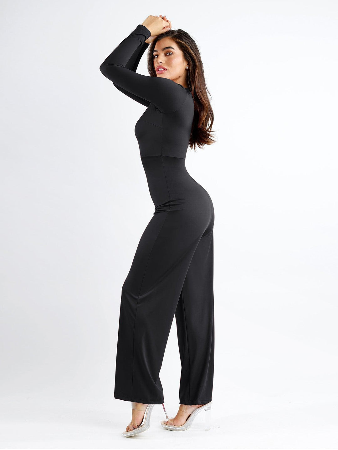 Popilush? Square Neck Wide-Leg Long Sleeve Shapewear Jumpsuit