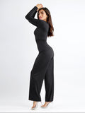 Popilush? Square Neck Wide-Leg Long Sleeve Shapewear Jumpsuit