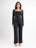 Popilush? Black / XS Square Neck Wide-Leg Long Sleeve Shapewear Jumpsuit