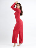 Popilush? Casual Jumpsuit Square Neck Wide-Leg Long Sleeve Shapewear Jumpsuit