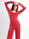 Popilush? Casual Jumpsuit Square Neck Wide-Leg Long Sleeve Shapewear Jumpsuit